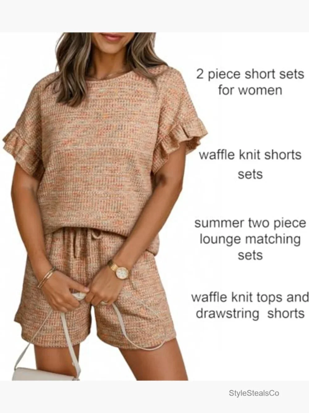2 Piece Short Sleeve Shorts Set Lounge Matching Set with Pockets